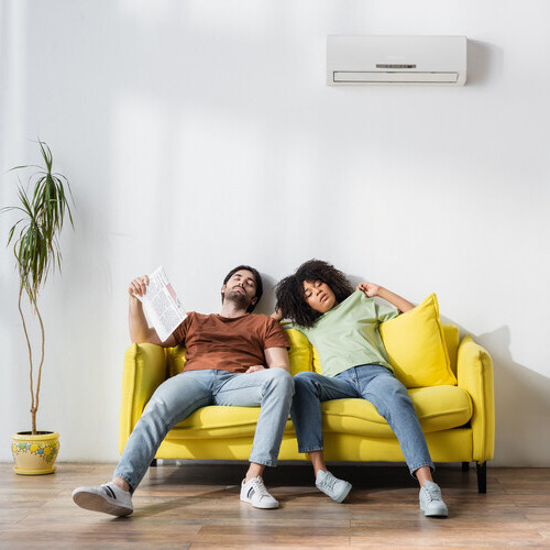 Couple enjoys cool air.