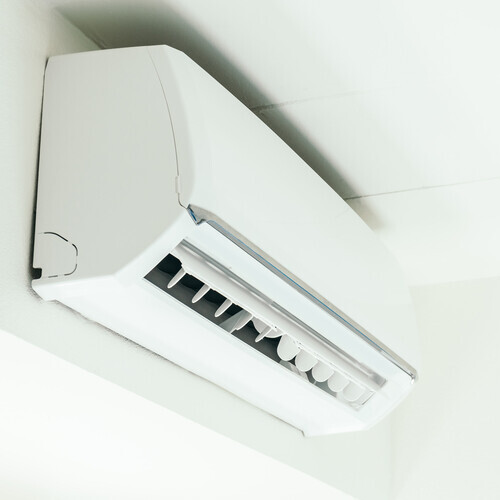 view of a ductless mini-split air conditioning unit from below